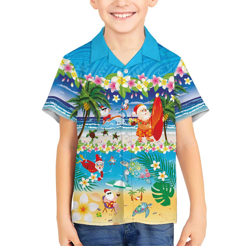 Polynesian Merry Christmas Kid Hawaiian Shirt Funny Santa Beach Tropical Plant and Turtle - Polynesian Pride