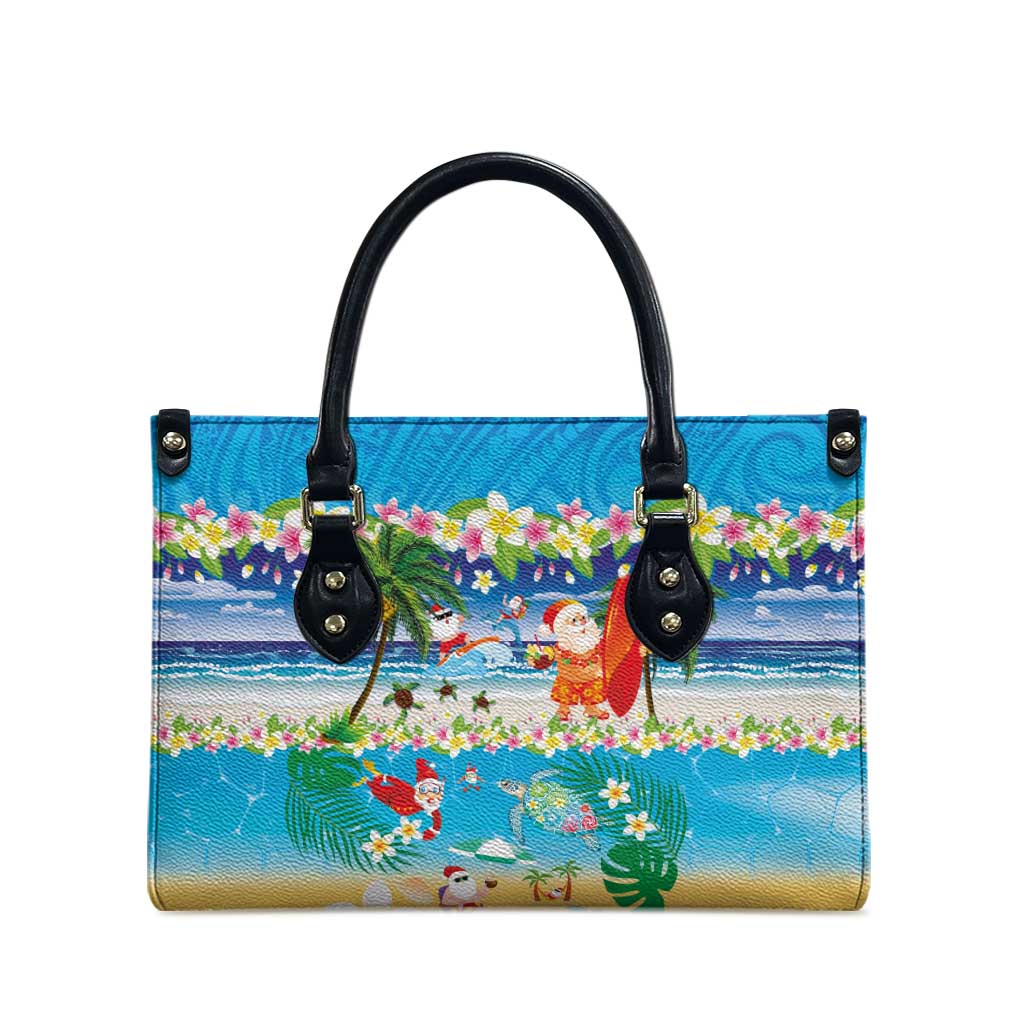 Polynesian Merry Christmas Leather Bag Funny Santa Beach Tropical Plant and Turtle - Polynesian Pride