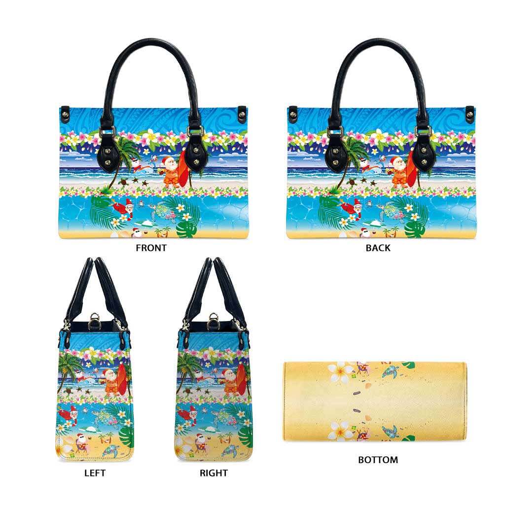 Polynesian Merry Christmas Leather Bag Funny Santa Beach Tropical Plant and Turtle - Polynesian Pride