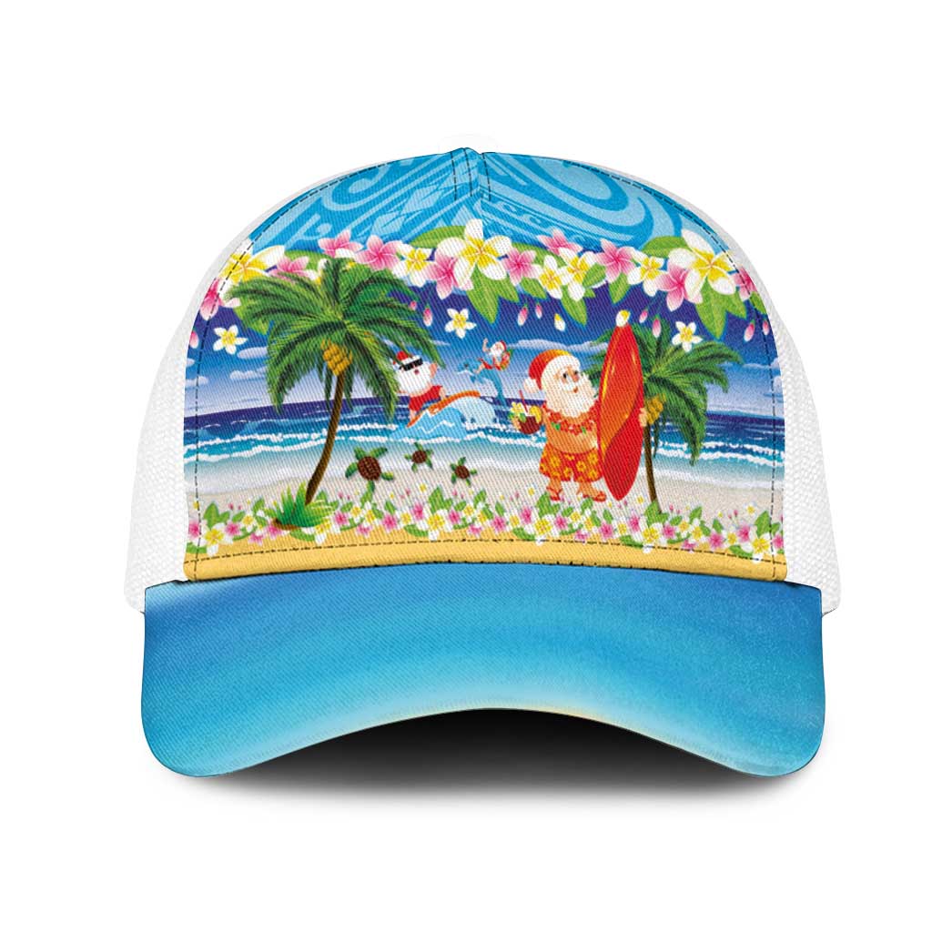 Polynesian Merry Christmas Mesh Trucker Cap Funny Santa Beach Tropical Plant and Turtle - Polynesian Pride