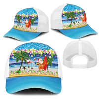 Polynesian Merry Christmas Mesh Trucker Cap Funny Santa Beach Tropical Plant and Turtle - Polynesian Pride