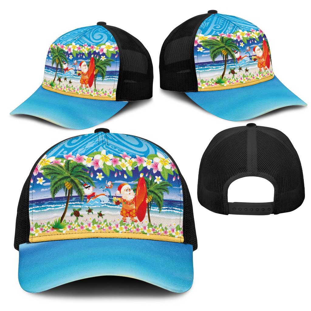 Polynesian Merry Christmas Mesh Trucker Cap Funny Santa Beach Tropical Plant and Turtle - Polynesian Pride