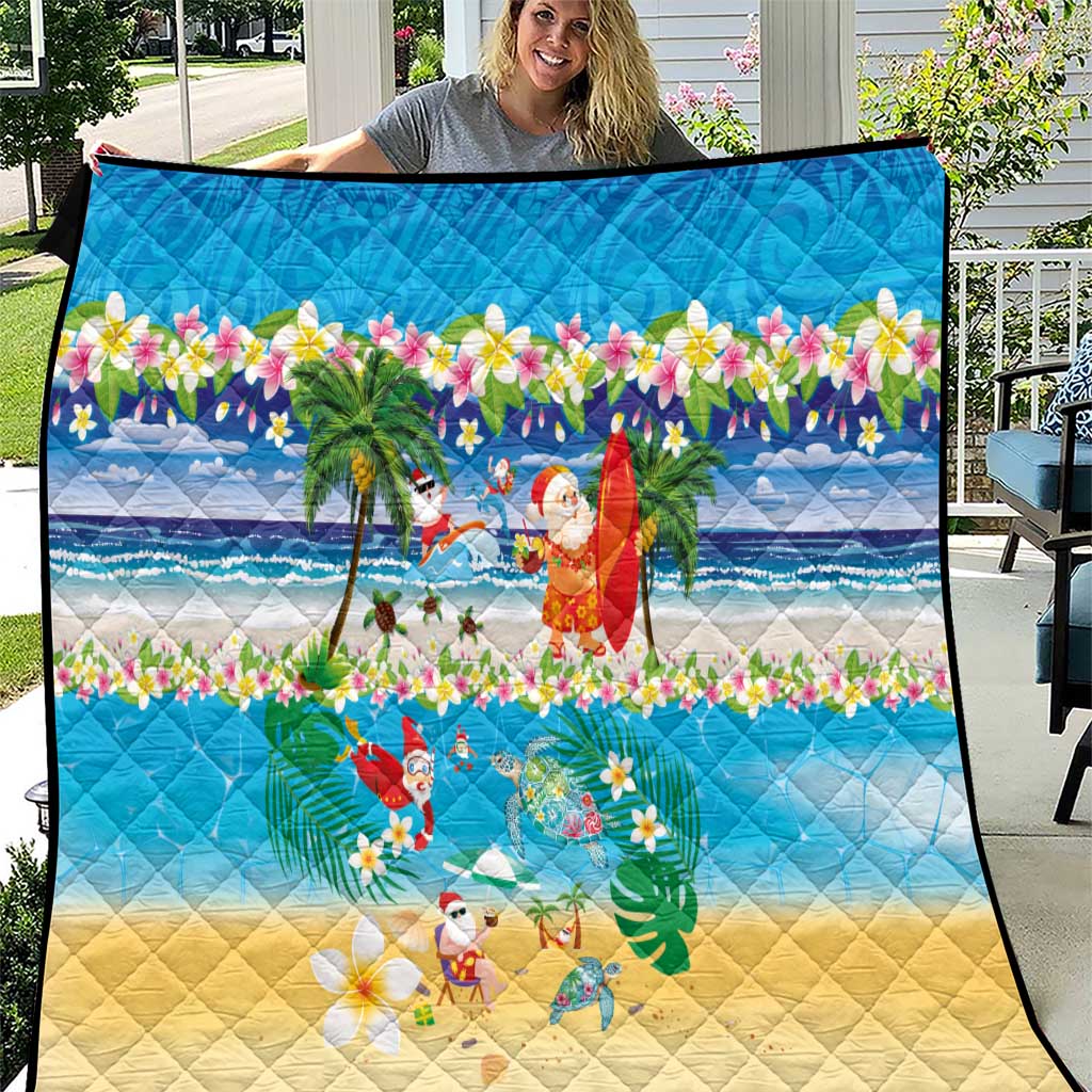 Polynesian Merry Christmas Quilt Funny Santa Beach Tropical Plant and Turtle LT03 Multicolor - Polynesian Pride