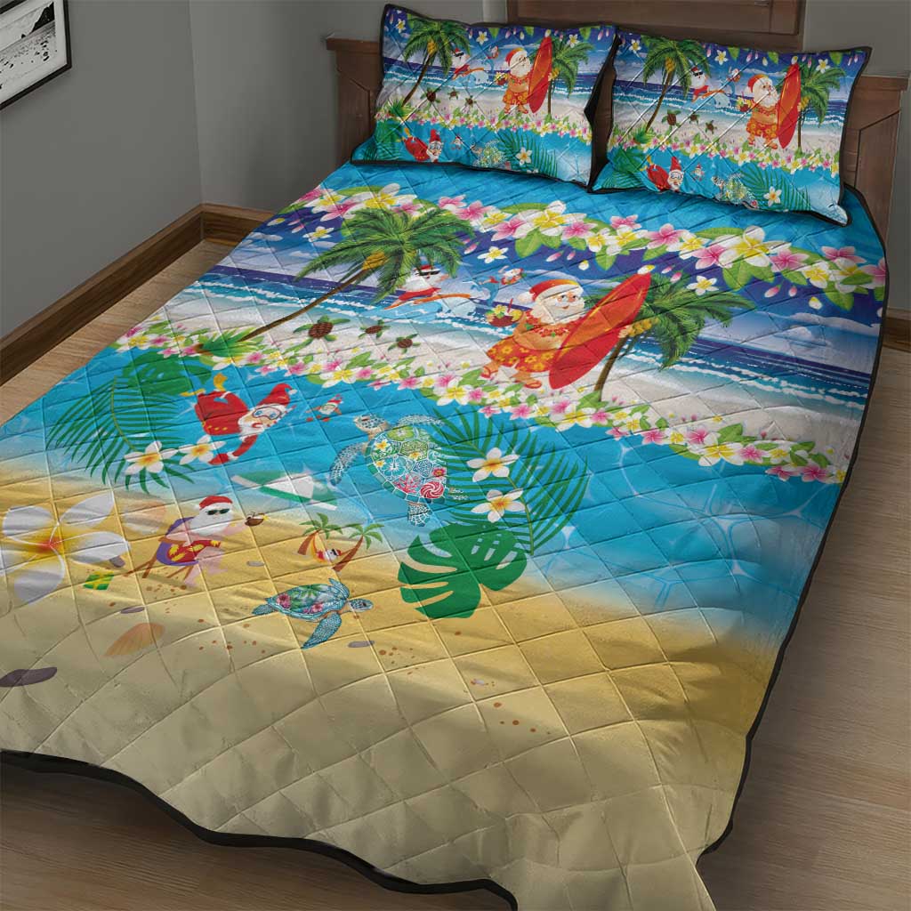 Polynesian Merry Christmas Quilt Bed Set Funny Santa Beach Tropical Plant and Turtle LT03 - Polynesian Pride