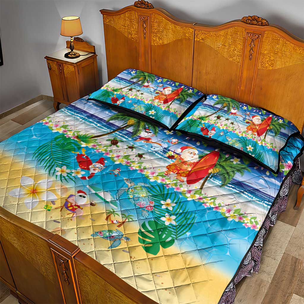 Polynesian Merry Christmas Quilt Bed Set Funny Santa Beach Tropical Plant and Turtle LT03 - Polynesian Pride