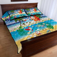 Polynesian Merry Christmas Quilt Bed Set Funny Santa Beach Tropical Plant and Turtle LT03 - Polynesian Pride