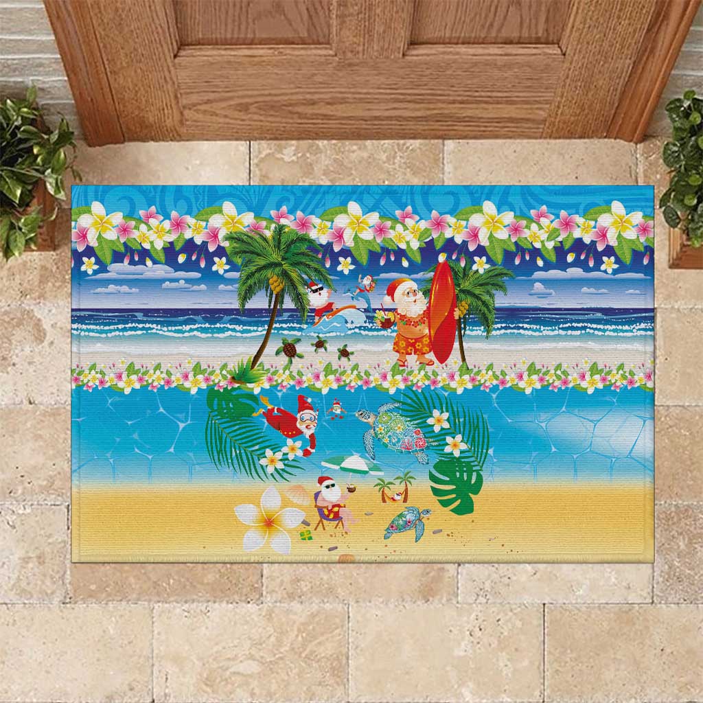 Polynesian Merry Christmas Rubber Doormat Funny Santa Beach Tropical Plant and Turtle LT03 Multicolor - Polynesian Pride