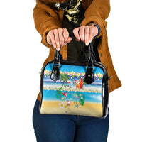 Polynesian Merry Christmas Shoulder Handbag Funny Santa Beach Tropical Plant and Turtle - Polynesian Pride