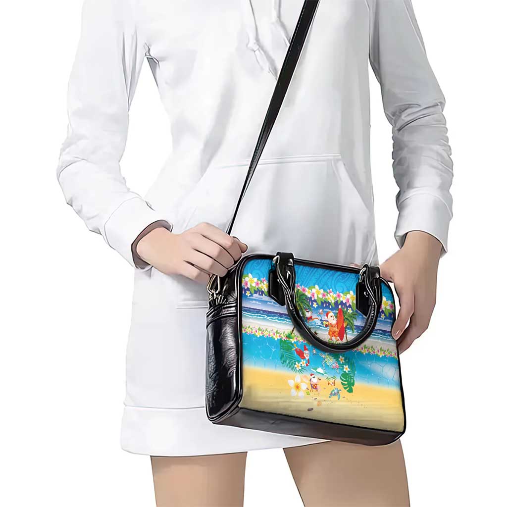 Polynesian Merry Christmas Shoulder Handbag Funny Santa Beach Tropical Plant and Turtle - Polynesian Pride