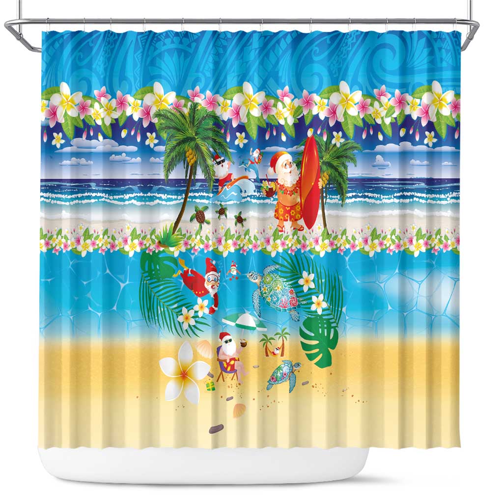 Polynesian Merry Christmas Shower Curtain Funny Santa Beach Tropical Plant and Turtle LT03 Multicolor - Polynesian Pride