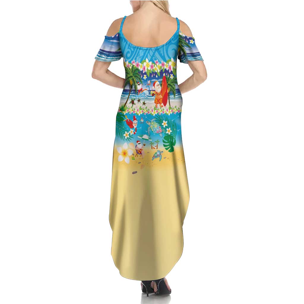 Polynesian Merry Christmas Summer Maxi Dress Funny Santa Beach Tropical Plant and Turtle - Polynesian Pride
