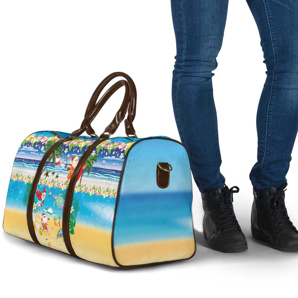 Polynesian Merry Christmas Travel Bag Funny Santa Beach Tropical Plant and Turtle - Polynesian Pride
