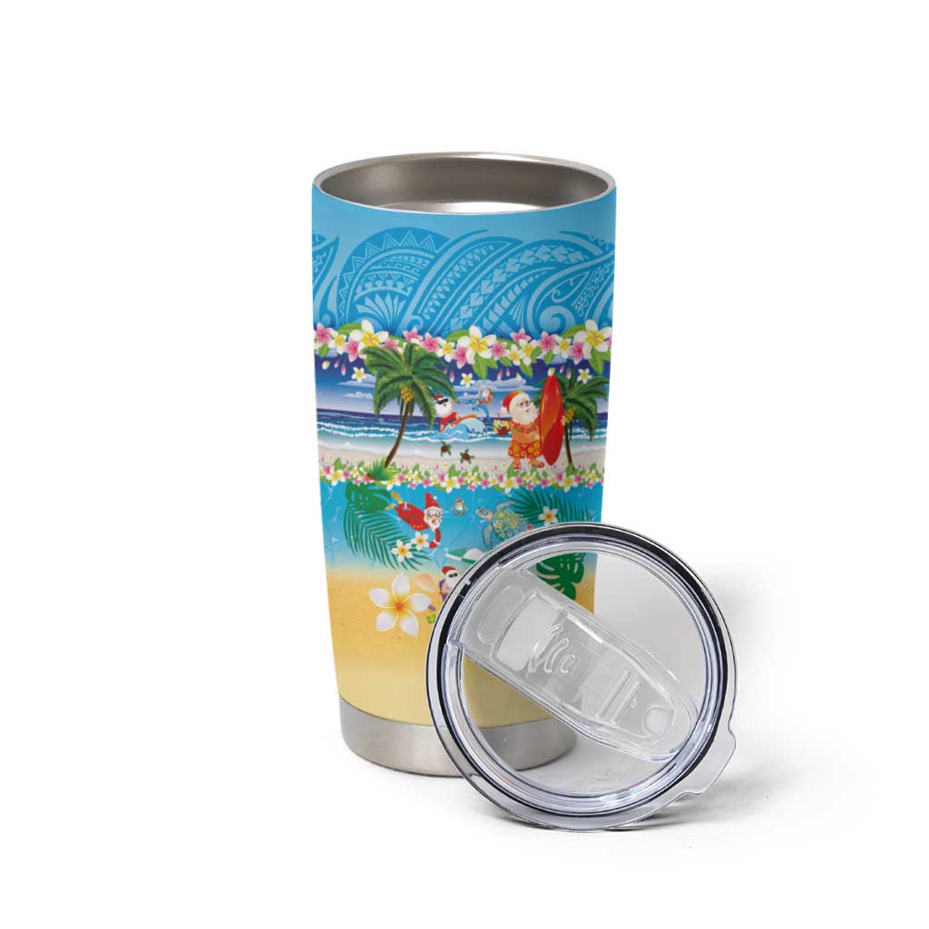 Polynesian Merry Christmas Tumbler Cup Funny Santa Beach Tropical Plant and Turtle - Polynesian Pride