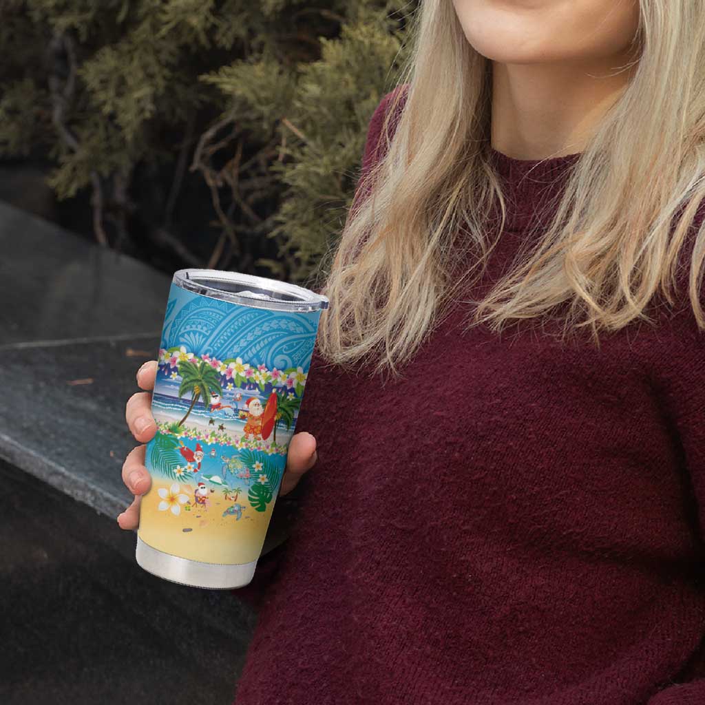 Polynesian Merry Christmas Tumbler Cup Funny Santa Beach Tropical Plant and Turtle - Polynesian Pride