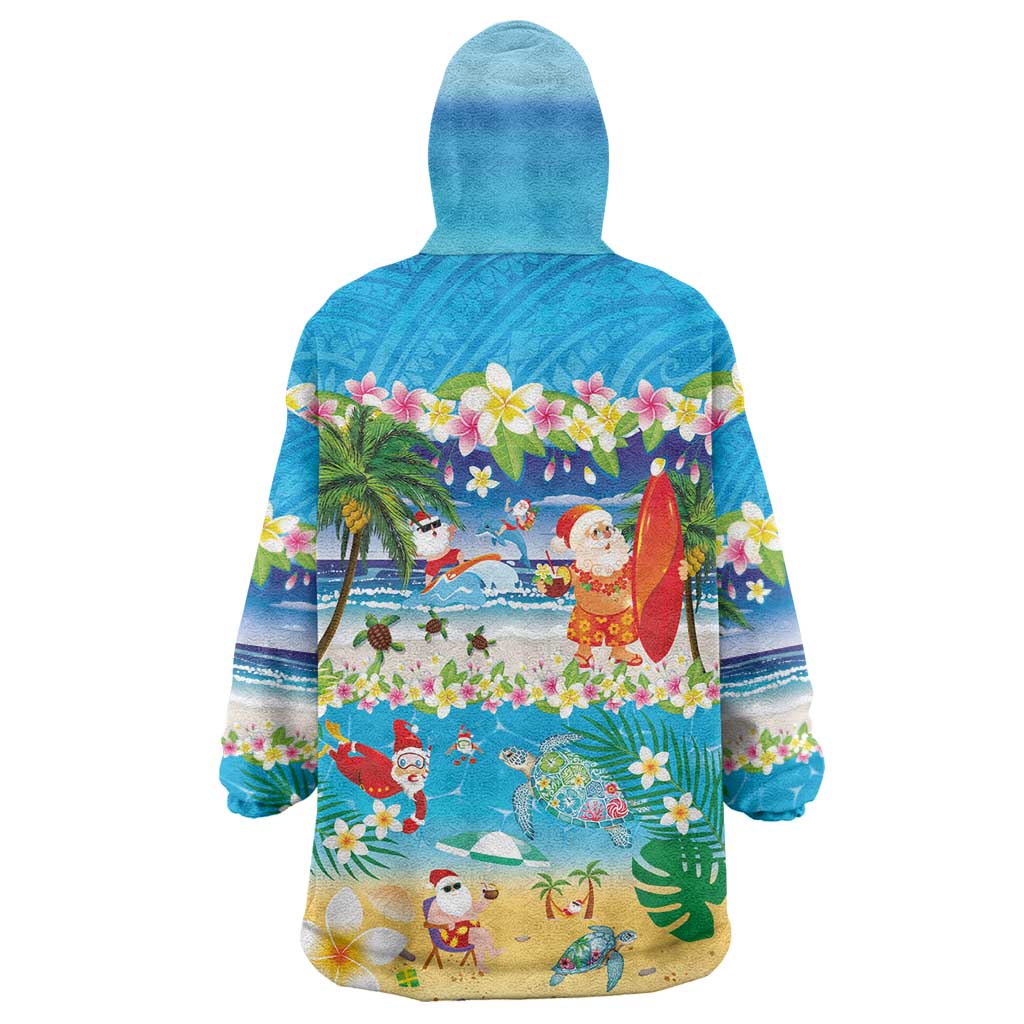 Polynesian Merry Christmas Wearable Blanket Hoodie Funny Santa Beach Tropical Plant and Turtle - Polynesian Pride