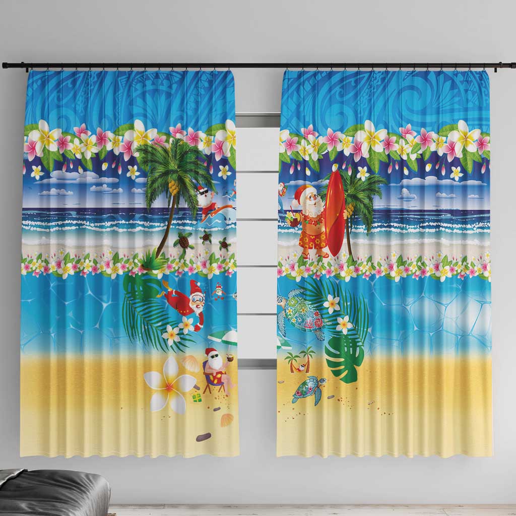 Polynesian Merry Christmas Window Curtain Funny Santa Beach Tropical Plant and Turtle LT03 With Hooks Multicolor - Polynesian Pride