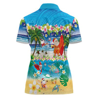Polynesian Merry Christmas Women Polo Shirt Funny Santa Beach Tropical Plant and Turtle - Polynesian Pride