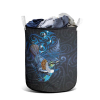Aotearoa Matariki Laundry Basket Maori Tribal with Silver Fern and Tui Bird Galaxy Style - Polynesian Pride