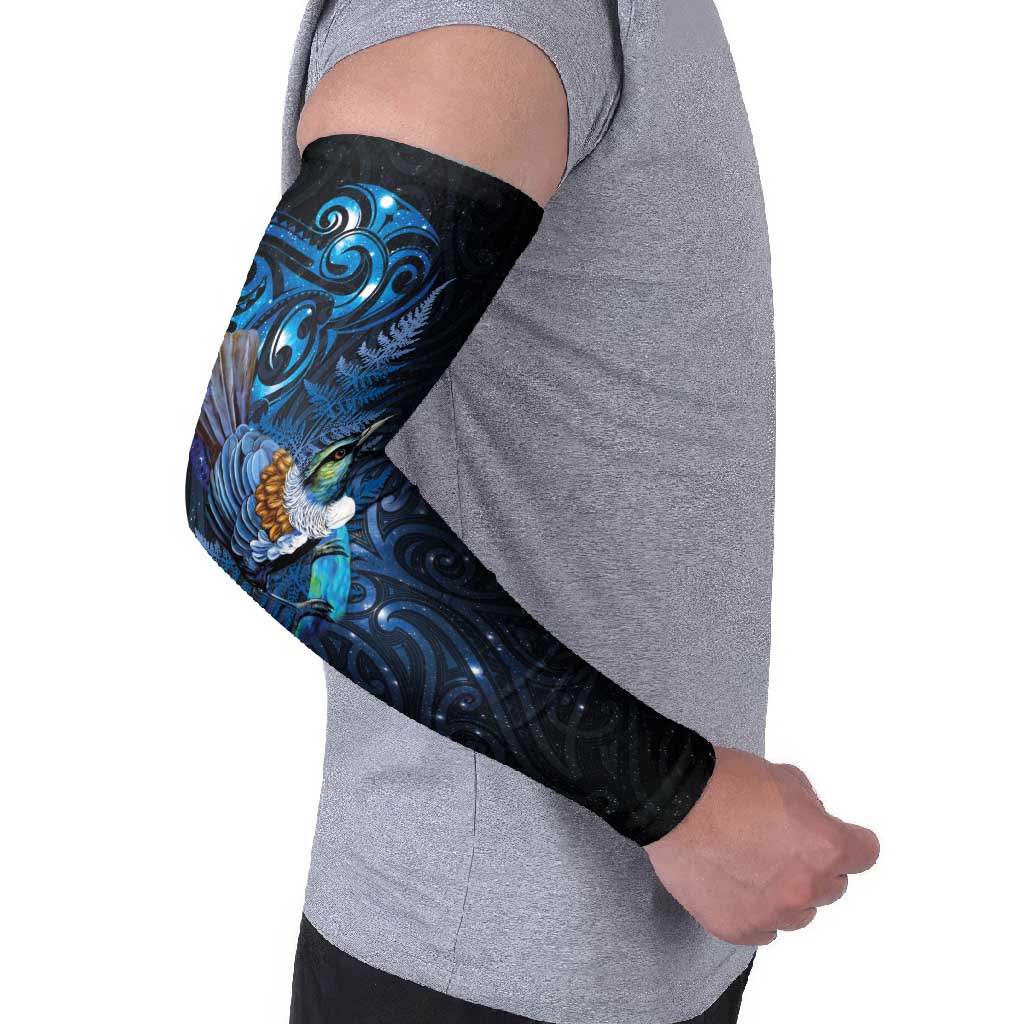 Aotearoa Matariki Arm Sleeves Maori Tribal with Silver Fern and Tui Bird Galaxy Style - Polynesian Pride