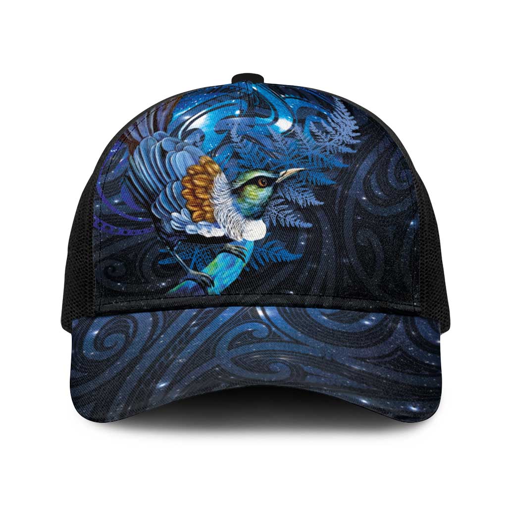 Aotearoa Matariki Baseball Net Cap Maori Tribal with Silver Fern and Tui Bird Galaxy Style - Polynesian Pride