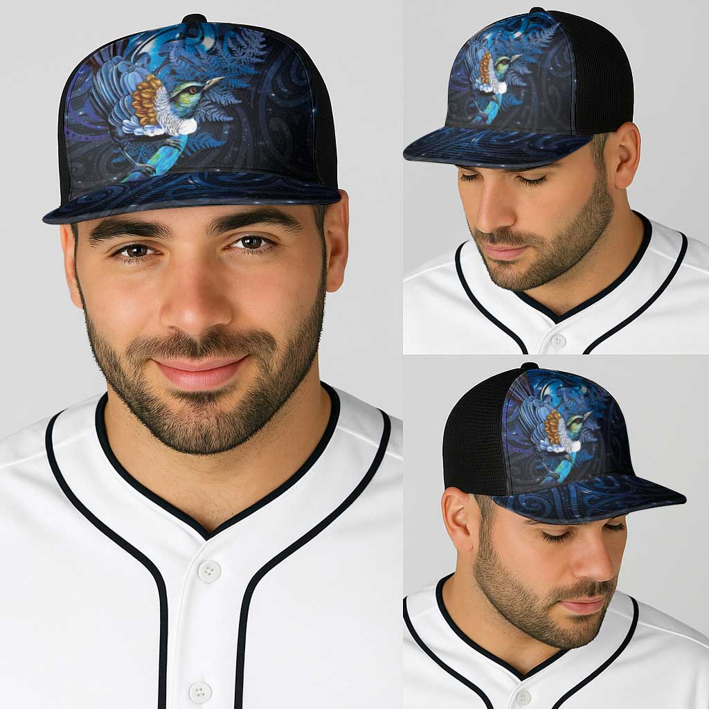 Aotearoa Matariki Baseball Net Cap Maori Tribal with Silver Fern and Tui Bird Galaxy Style - Polynesian Pride