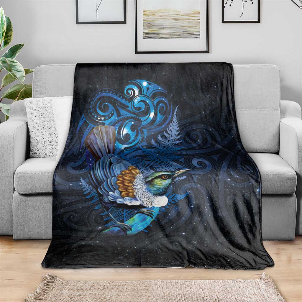 Aotearoa Matariki Blanket Maori Tribal with Silver Fern and Tui Bird Galaxy Style - Polynesian Pride
