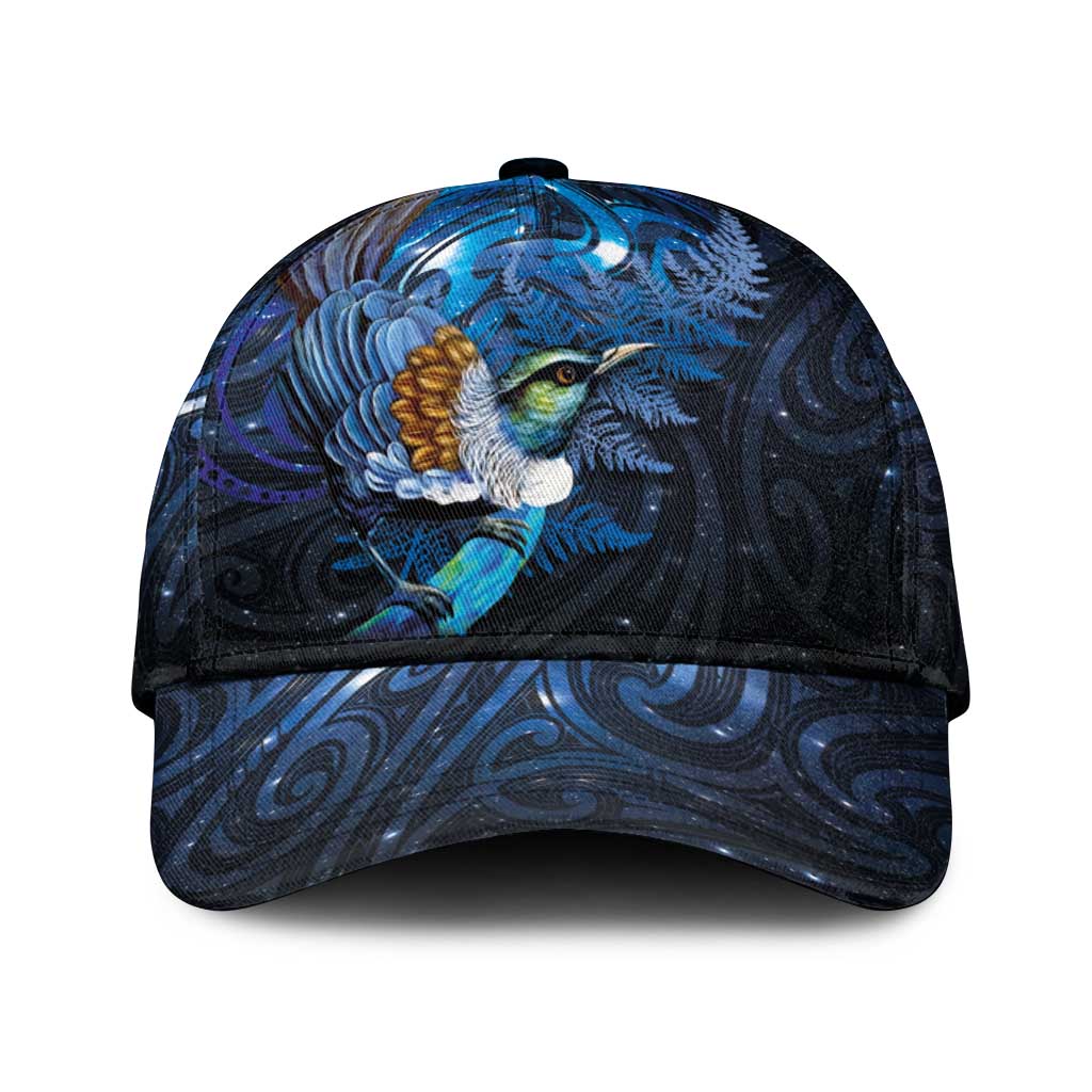 Aotearoa Matariki Classic Cap Maori Tribal with Silver Fern and Tui Bird Galaxy Style - Polynesian Pride