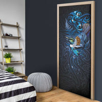 Aotearoa Matariki Door Cover Maori Tribal with Silver Fern and Tui Bird Galaxy Style - Polynesian Pride