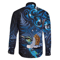Aotearoa Matariki Family Matching Off The Shoulder Long Sleeve Dress and Hawaiian Shirt Maori Tribal with Silver Fern and Tui Bird Galaxy Style - Polynesian Pride