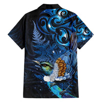Aotearoa Matariki Family Matching Off Shoulder Short Dress and Hawaiian Shirt Maori Tribal with Silver Fern and Tui Bird Galaxy Style - Polynesian Pride
