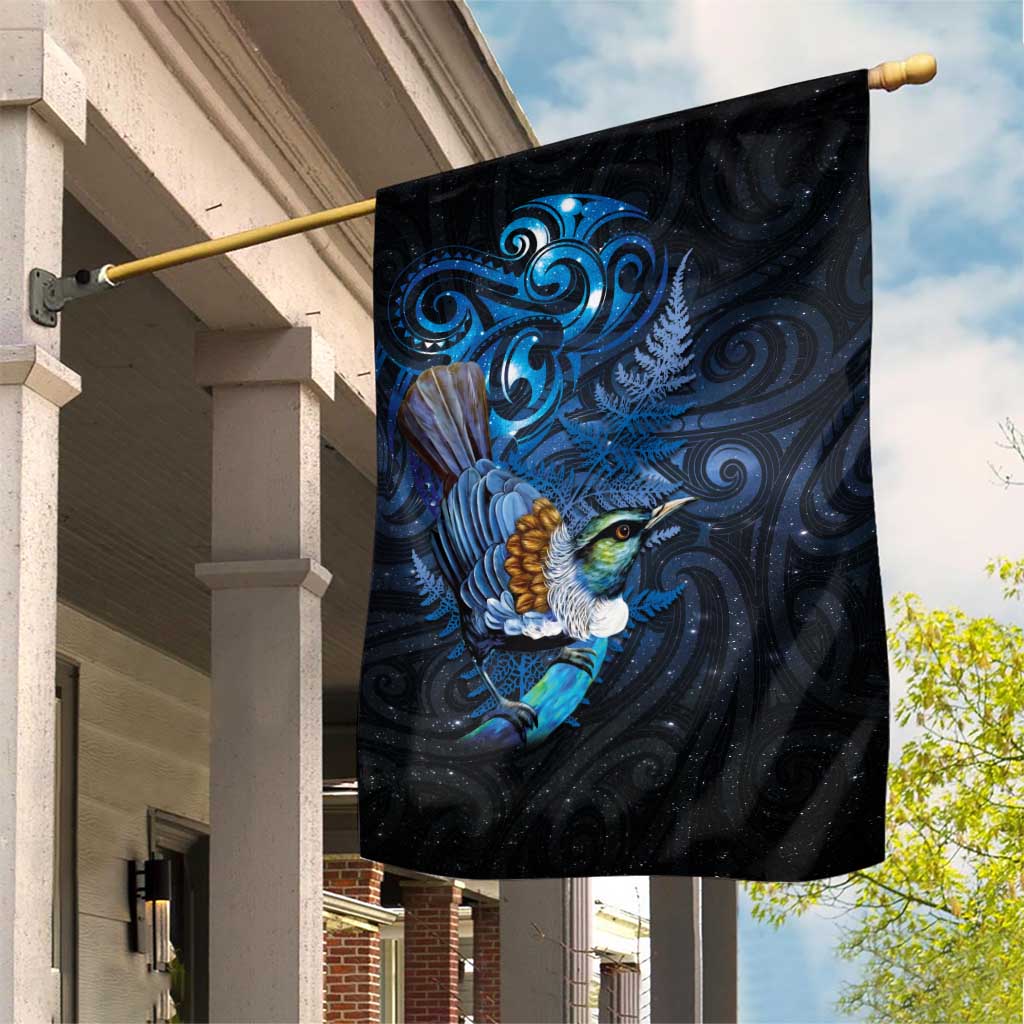 Aotearoa Matariki Garden Flag Maori Tribal with Silver Fern and Tui Bird Galaxy Style - Polynesian Pride