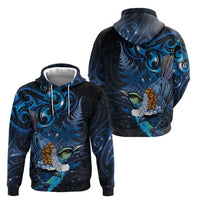 Aotearoa Matariki Hoodie Maori Tribal with Silver Fern and Tui Bird Galaxy Style - Polynesian Pride