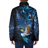 Aotearoa Matariki Padded Jacket Maori Tribal with Silver Fern and Tui Bird Galaxy Style - Polynesian Pride