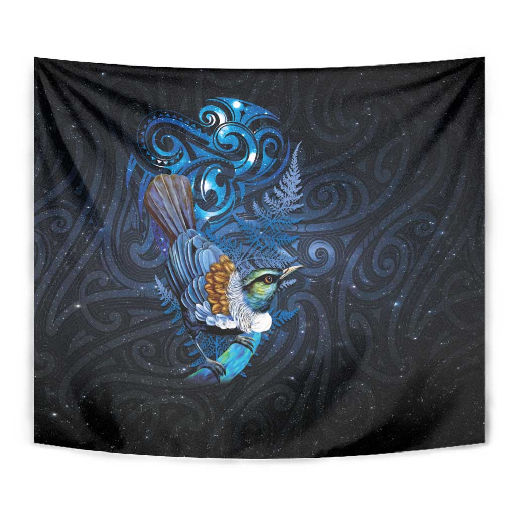 Aotearoa Matariki Tapestry Maori Tribal with Silver Fern and Tui Bird Galaxy Style - Polynesian Pride