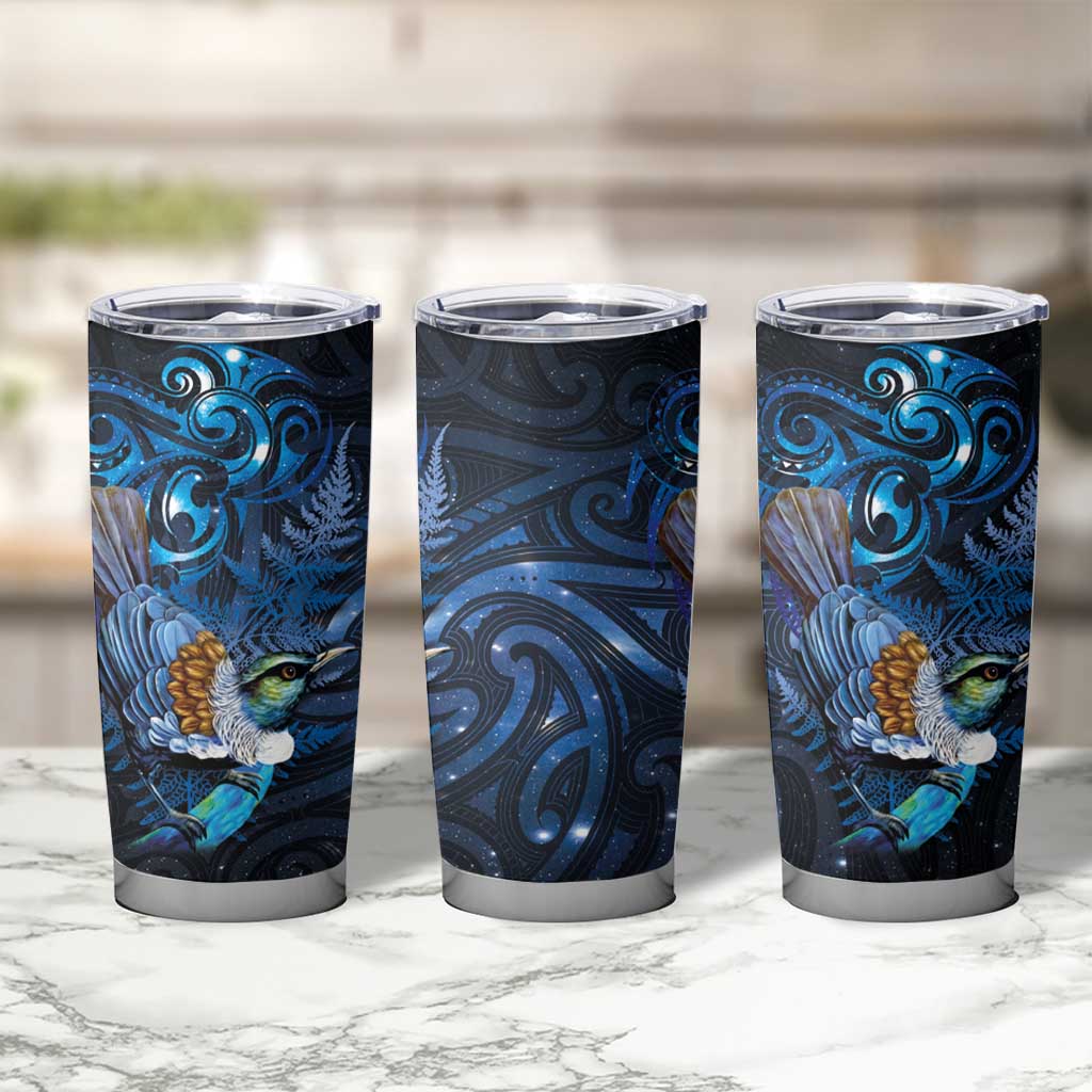 Aotearoa Matariki Tumbler Cup Maori Tribal with Silver Fern and Tui Bird Galaxy Style - Polynesian Pride