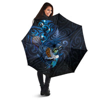 Aotearoa Matariki Umbrella Maori Tribal with Silver Fern and Tui Bird Galaxy Style - Polynesian Pride