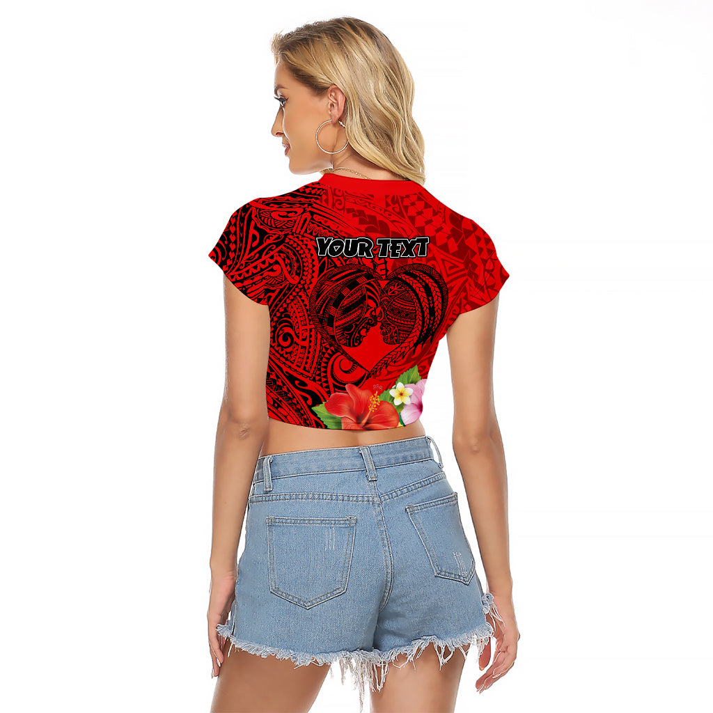 Personalised Hawaii Valentine Day Raglan Cropped T Shirt Couple Love Heart mix Hibiscus and Polynesian Tattoo LT03 - Polynesian Pride