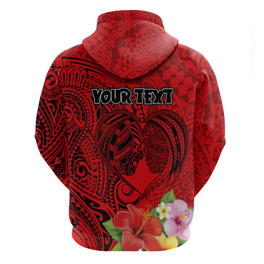 Personalised Hawaii Valentine Day Zip Hoodie Couple Love Heart mix Hibiscus and Polynesian Tattoo LT03 - Polynesian Pride