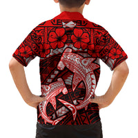 Polynesian Shark Valentine Day Family Matching Off Shoulder Maxi Dress and Hawaiian Shirt Hibiscus and Tribal Tattoo Red Style LT03 - Polynesian Pride