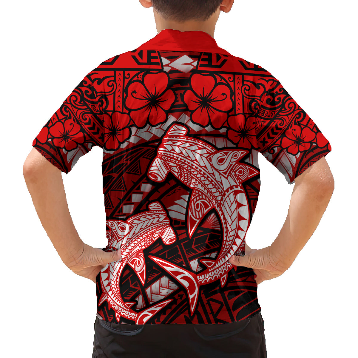 Polynesian Shark Valentine Day Family Matching Tank Maxi Dress and Hawaiian Shirt Hibiscus and Tribal Tattoo Red Style LT03 - Polynesian Pride