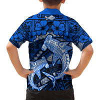 Polynesian Shark Valentine Day Family Matching Puletasi and Hawaiian Shirt Hibiscus and Tribal Tattoo Blue Style LT03 - Polynesian Pride