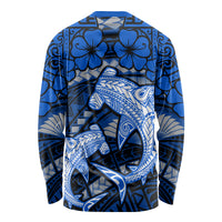 Polynesian Shark Valentine Day Long Sleeve Shirt Hibiscus and Tribal Tattoo Blue Style LT03 - Polynesian Pride