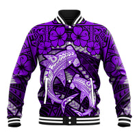Polynesian Shark Valentine Day Baseball Jacket Hibiscus and Tribal Tattoo Purple Style LT03 Unisex Purple - Polynesian Pride