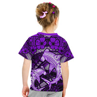 Polynesian Shark Valentine Day Kid T Shirt Hibiscus and Tribal Tattoo Purple Style LT03 - Polynesian Pride
