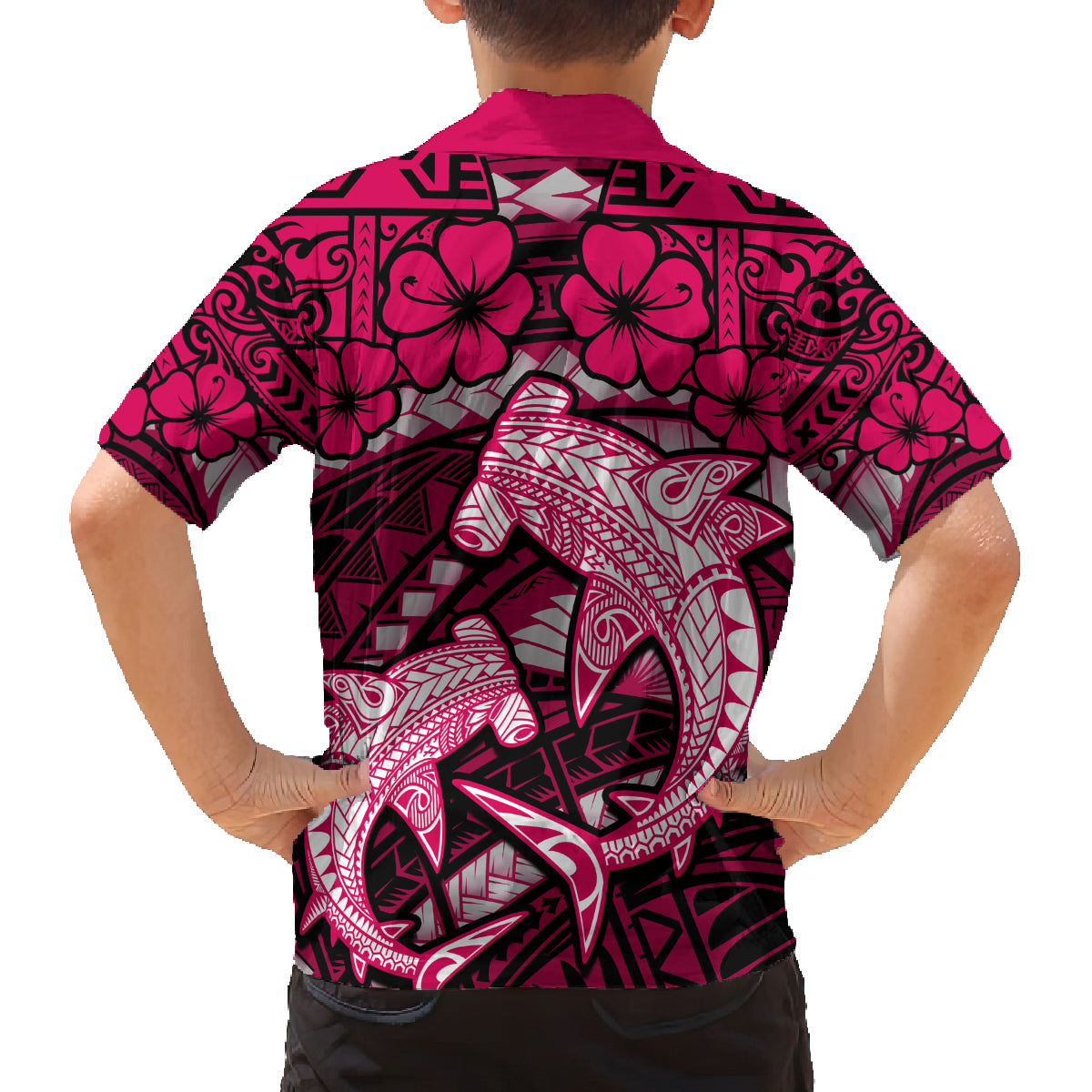 Polynesian Shark Valentine Day Family Matching Tank Maxi Dress and Hawaiian Shirt Hibiscus and Tribal Tattoo Pink Style LT03 - Polynesian Pride