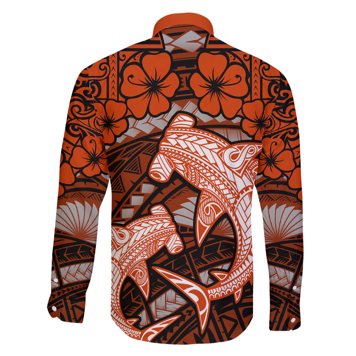 Polynesian Shark Valentine Day Family Matching Off Shoulder Long Sleeve Dress and Hawaiian Shirt Hibiscus and Tribal Tattoo Orange Style LT03 - Polynesian Pride