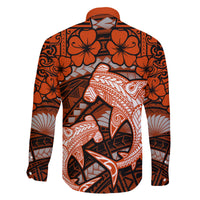 Polynesian Shark Valentine Day Family Matching Off Shoulder Long Sleeve Dress and Hawaiian Shirt Hibiscus and Tribal Tattoo Orange Style LT03 - Polynesian Pride