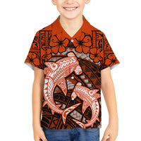 Polynesian Shark Valentine Day Family Matching Summer Maxi Dress and Hawaiian Shirt Hibiscus and Tribal Tattoo Orange Style LT03 Son's Shirt Orange - Polynesian Pride