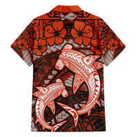 Polynesian Shark Valentine Day Family Matching Tank Maxi Dress and Hawaiian Shirt Hibiscus and Tribal Tattoo Orange Style LT03 - Polynesian Pride