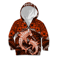 Polynesian Shark Valentine Day Kid Hoodie Hibiscus and Tribal Tattoo Orange Style LT03 Zip Hoodie Orange - Polynesian Pride